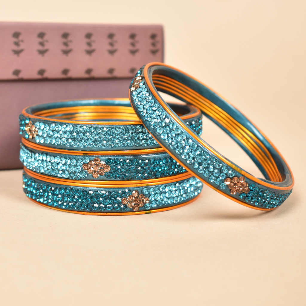 Pair of Blue Stone Studded Lac Bangles