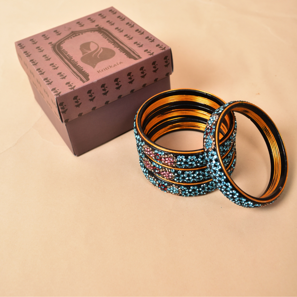 Blue & Black 5 line stoned lac bangles