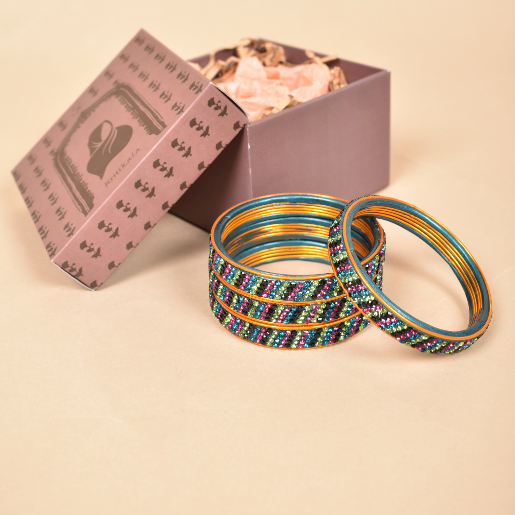 Pair of lac bangles with multicolour stones