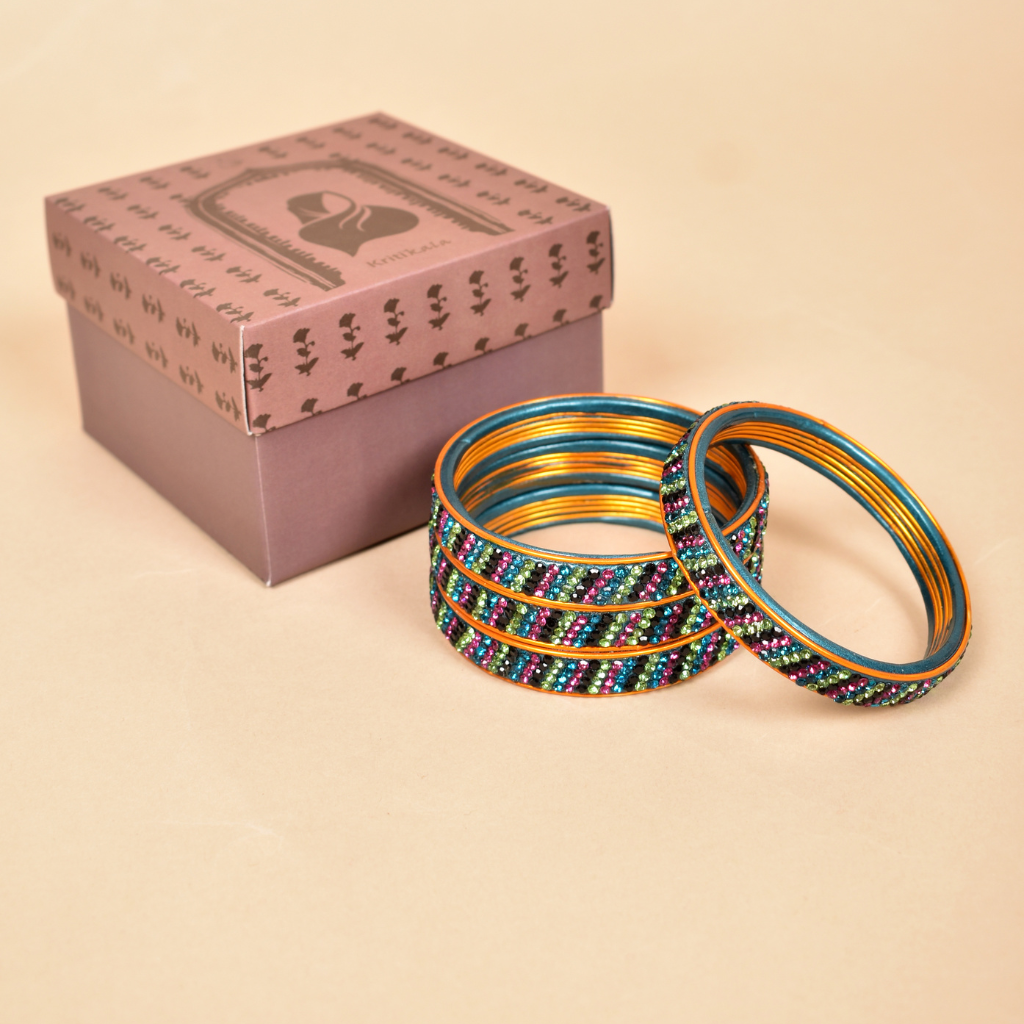 pair of multicolour 3 line lac bangles - lac