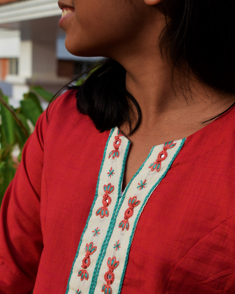 Embroidery Peach A Line Kurta For Girls