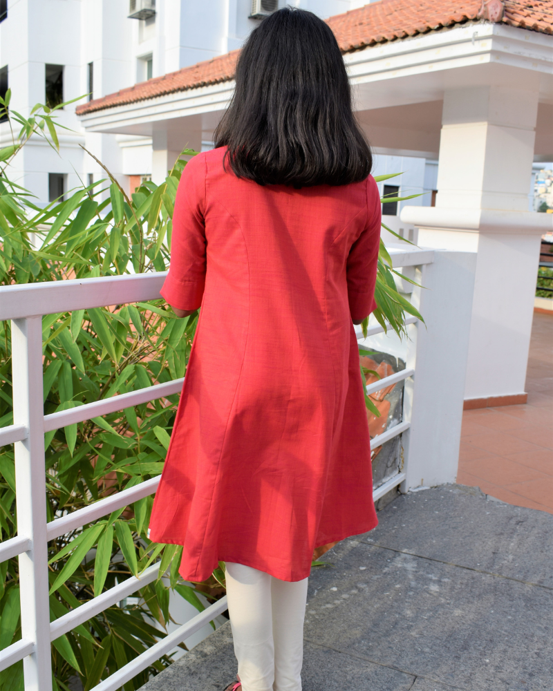 Embroidery Peach A Line Kurta For Girls