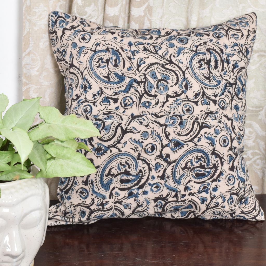 Pink Kalamkari Embroidered Cushion Cover With Mirror work