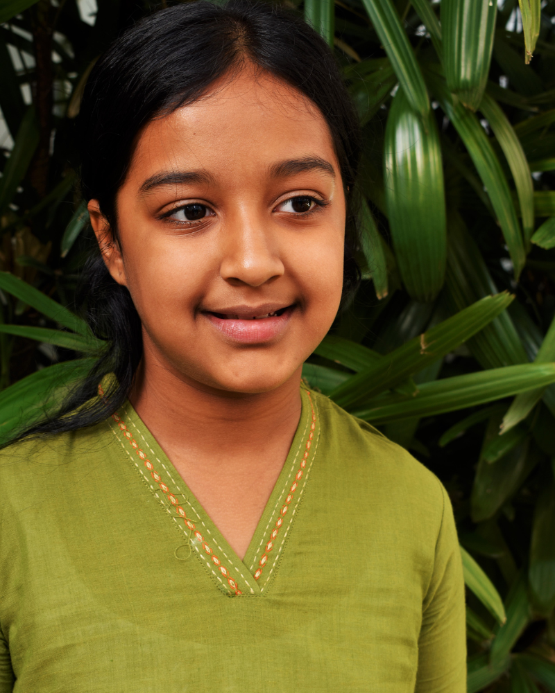 Pista Green Overlapped V Collar Kurta For Girls