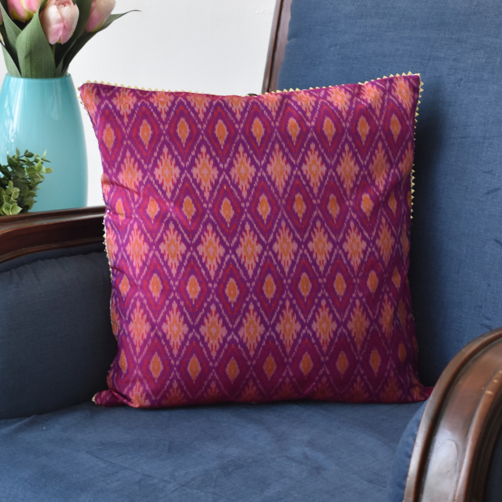Purple Silk Ikat Cushion Cover