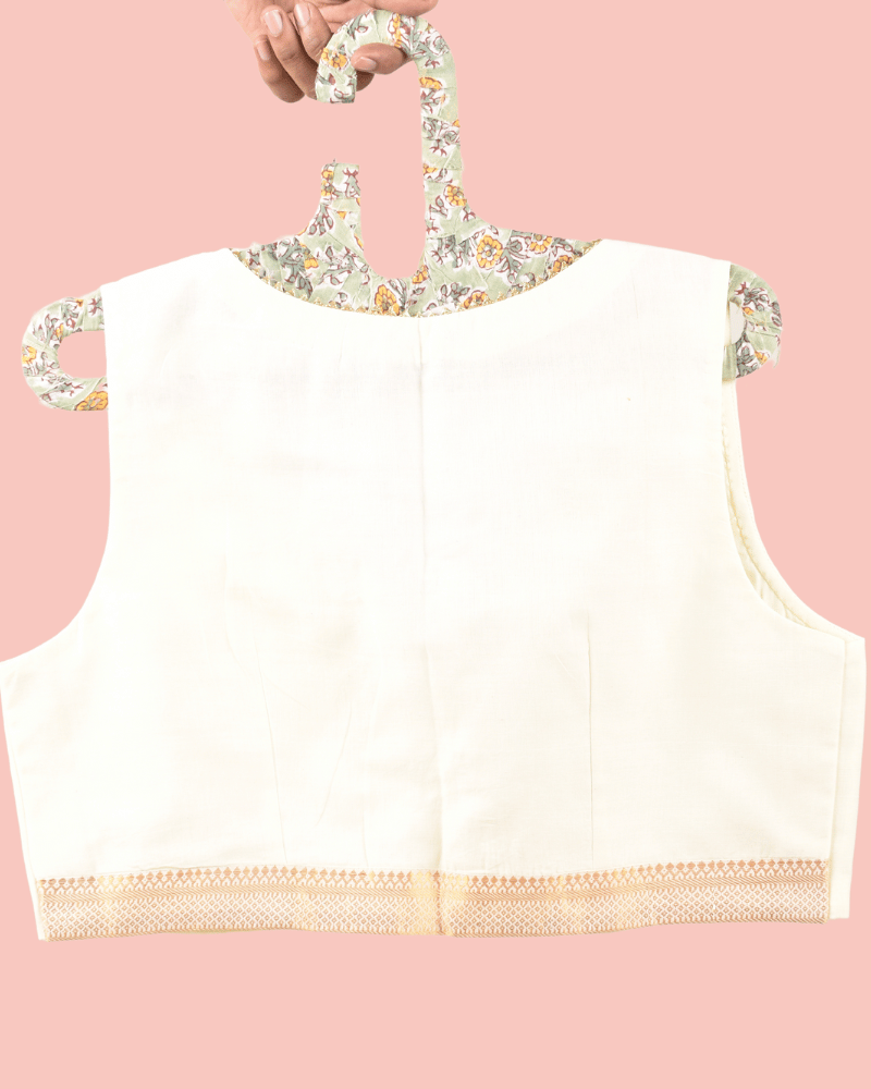 Sleeveless Off-white Blouse with Zari Border