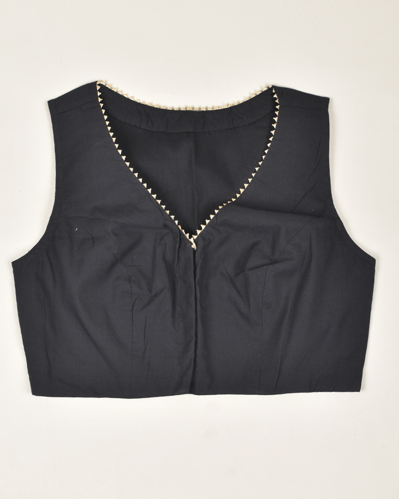 Sleeveless Black Blouse with Zari Border