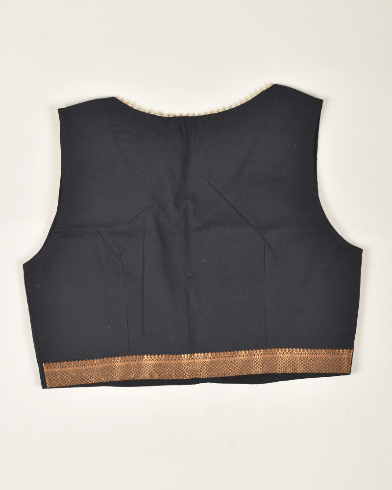 Sleeveless Black Blouse with Zari Border