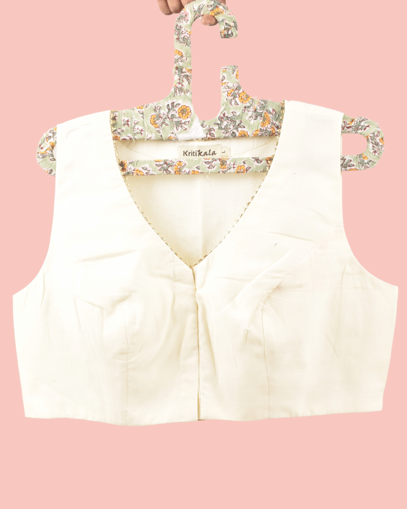 Sleeveless Off-white Blouse with Zari Border