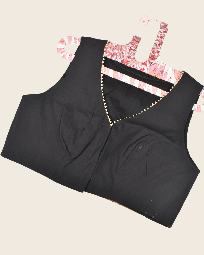 Sleeveless Black Blouse with Zari Border