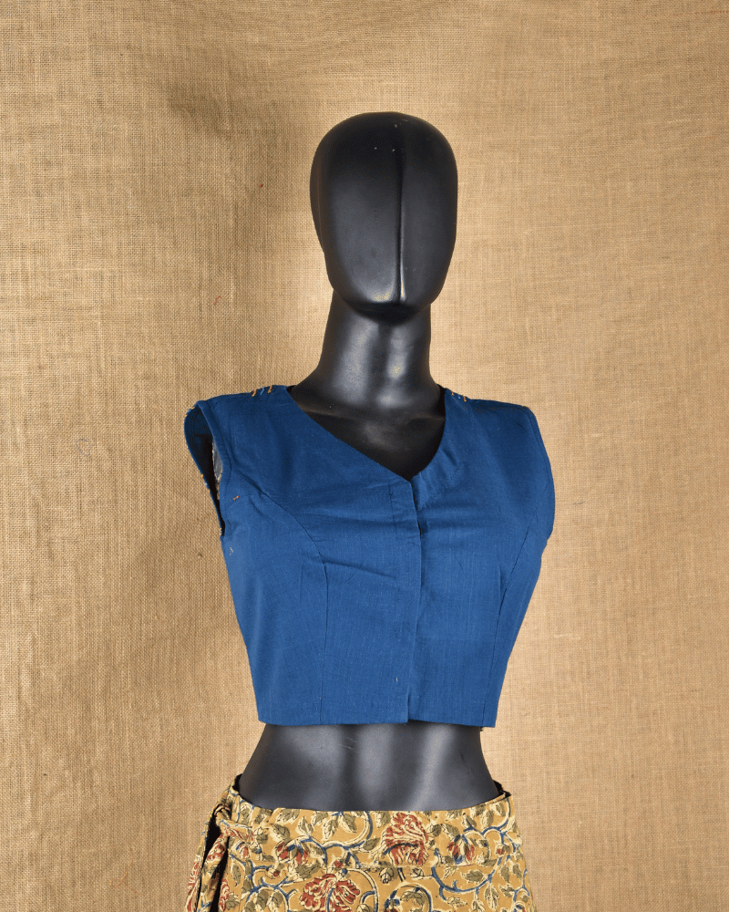 Blue mangalgiri v-neck blouse - front