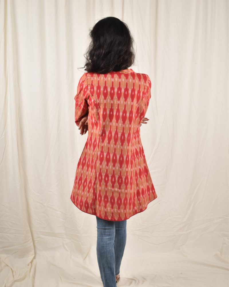 Red ikat short tunic - back