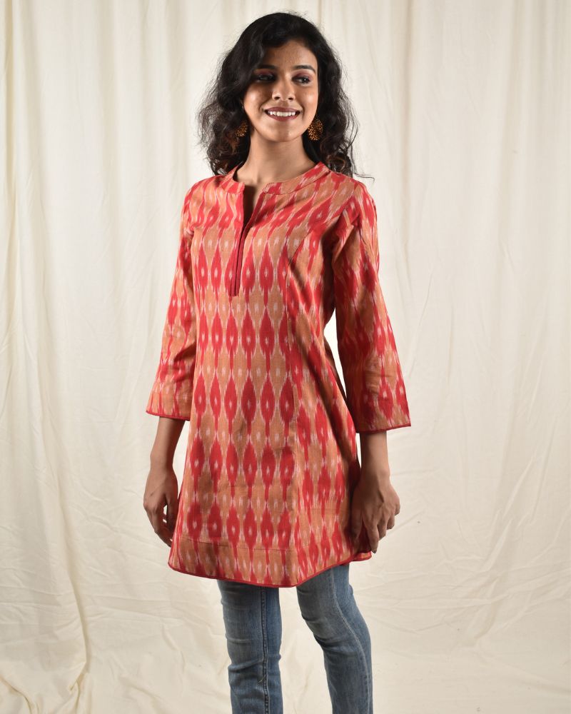 Red ikat short tunic - side