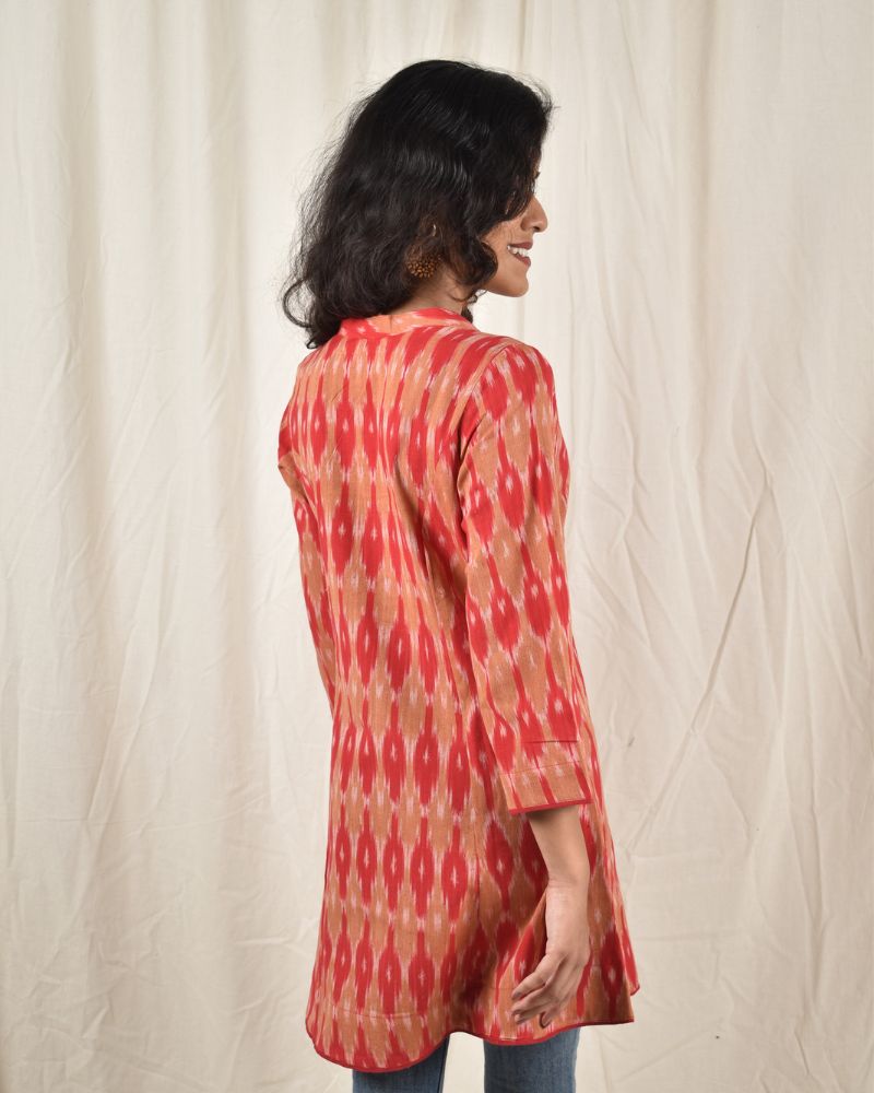 Red ikat short tunic - back