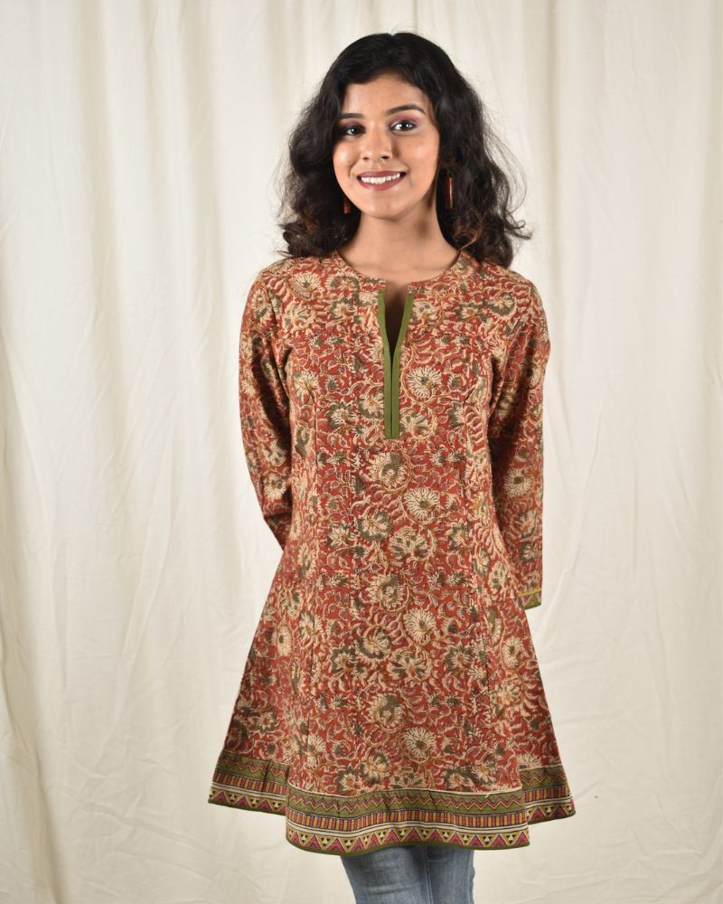 RED KALAMKARI SHORT TUNIC