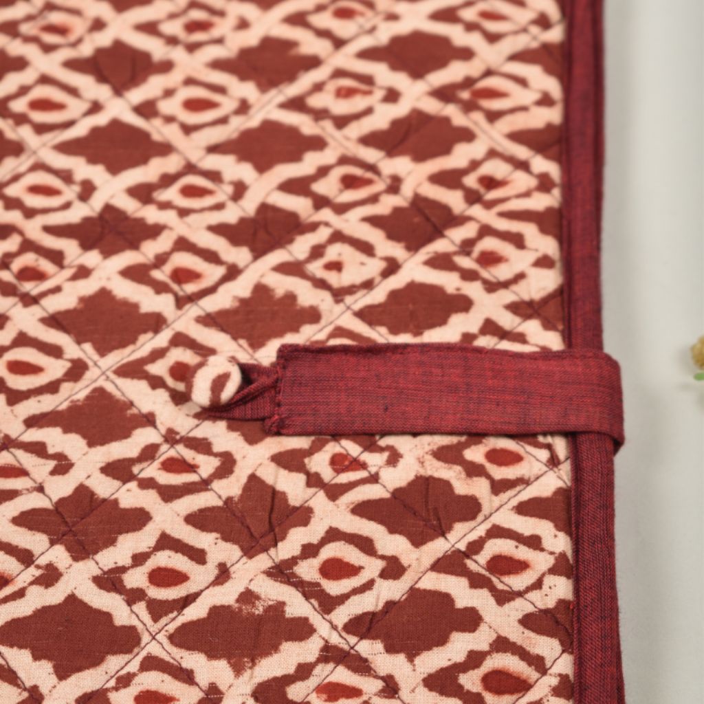 Red kalamkari cotton and jute file folder