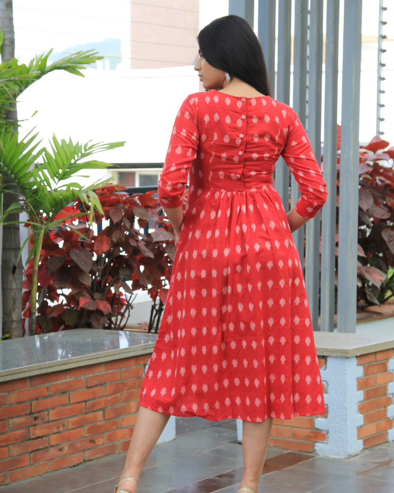 Red ikat Dress With Sequins back view