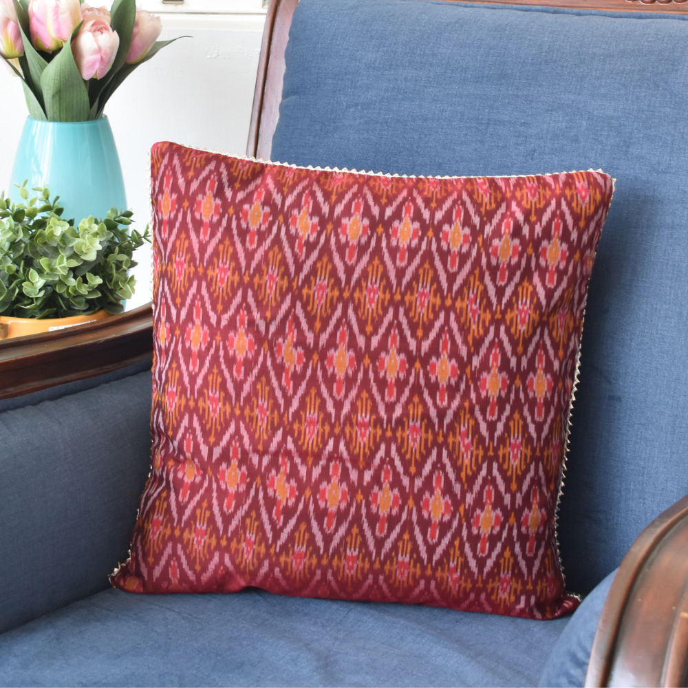 Red Silk Ikat Cushion Cover