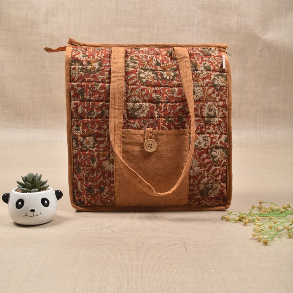 Rust Kalamkari Quilted Tote Bag - Medium