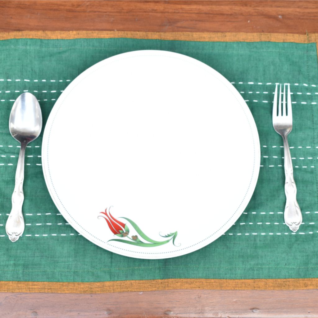 Rust and green ikat table mat set of six