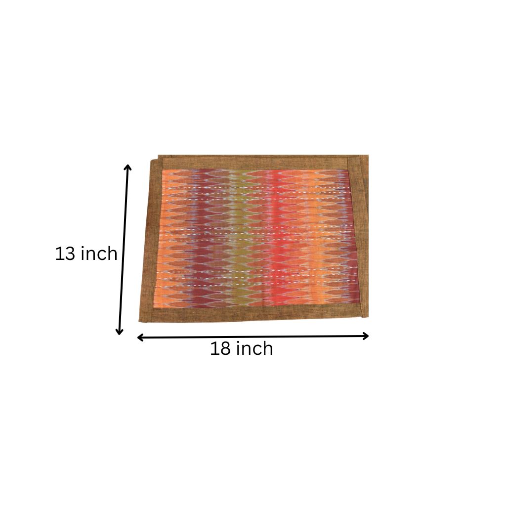 Rust and green ikat table mat set of six