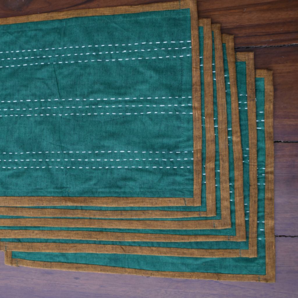 Rust and green ikat table mat set of six