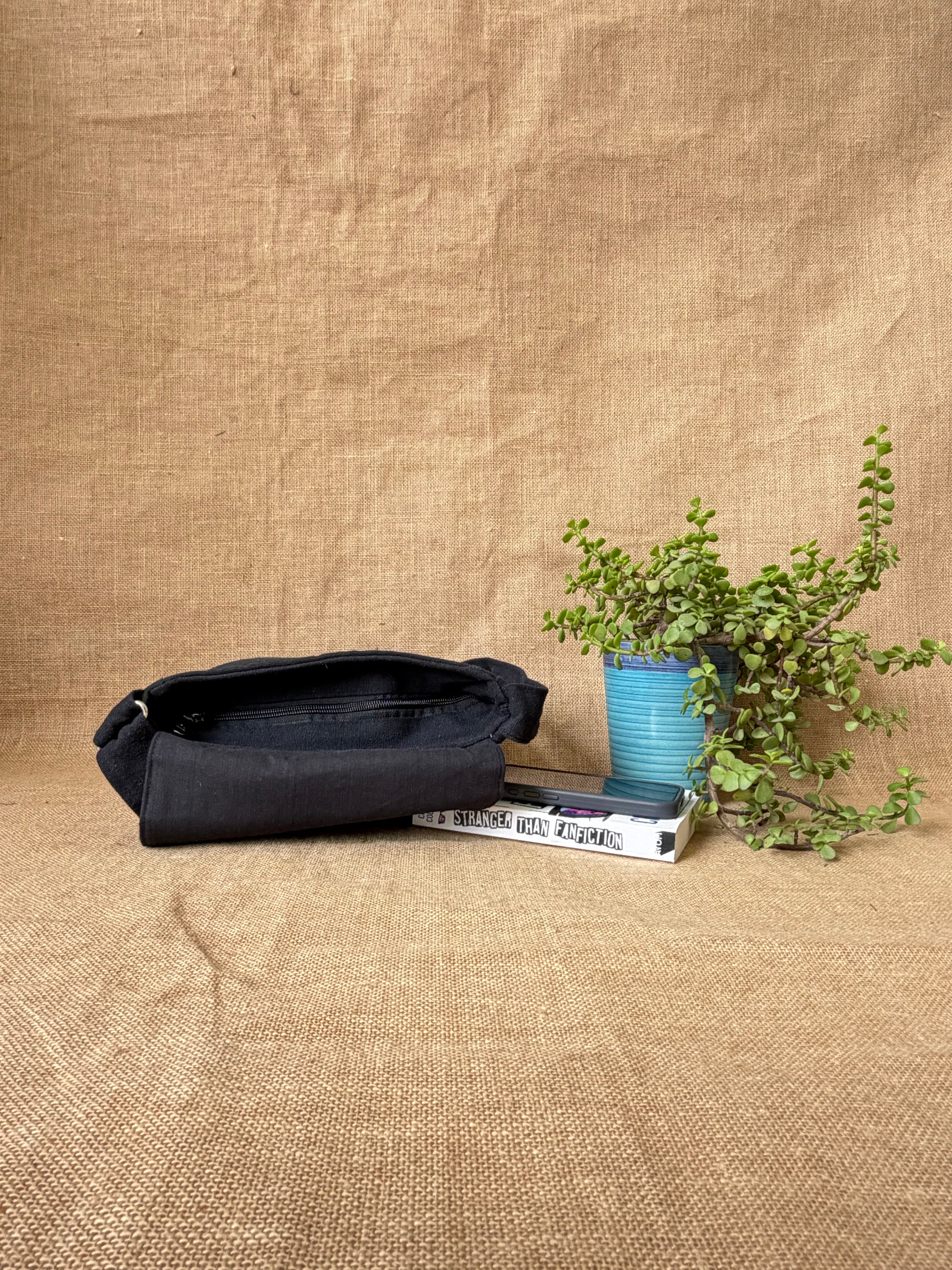 Blue and Pink Embroidery Sling Bag - zip