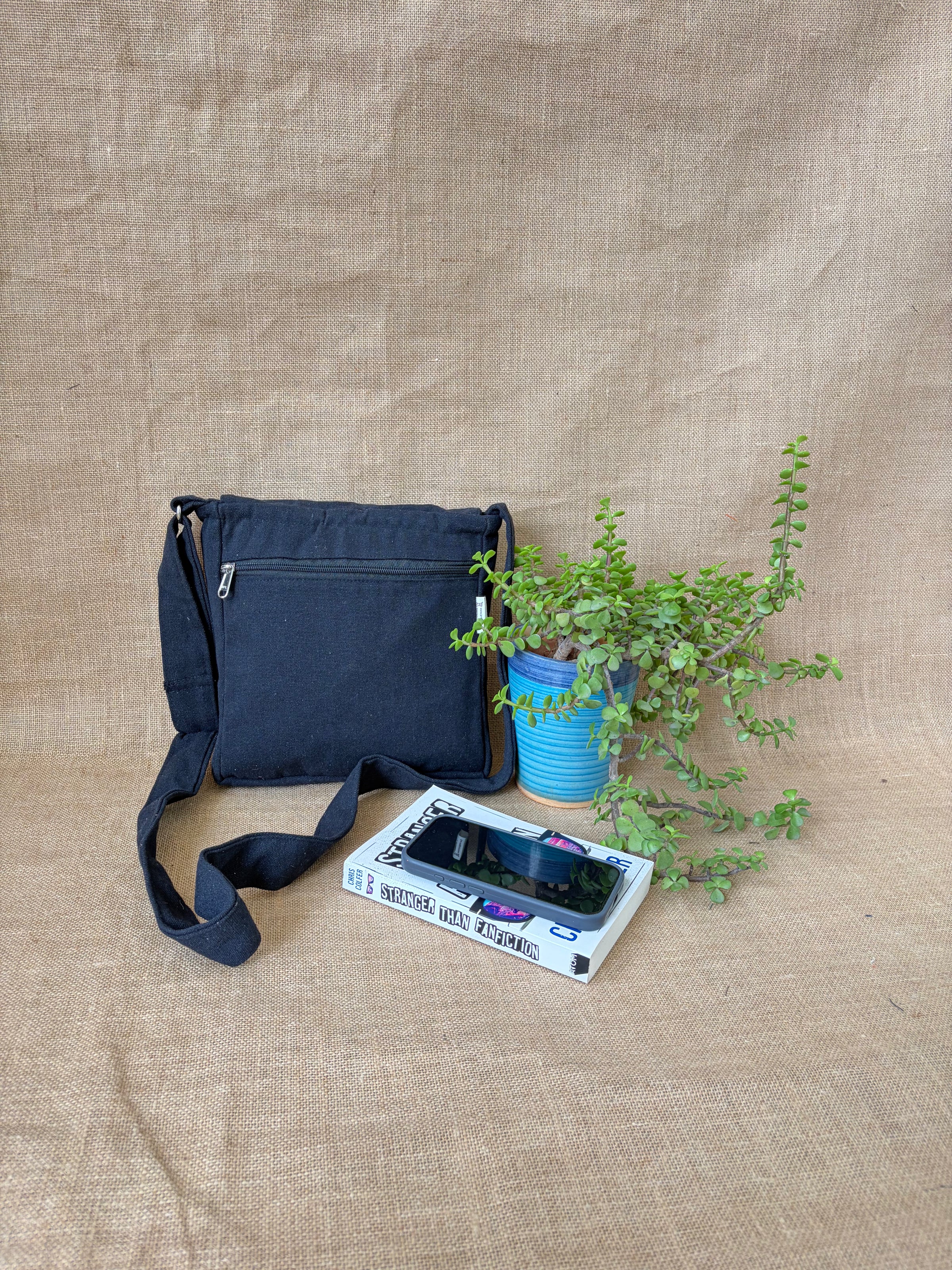 Blue and Pink Embroidery Sling Bag - back