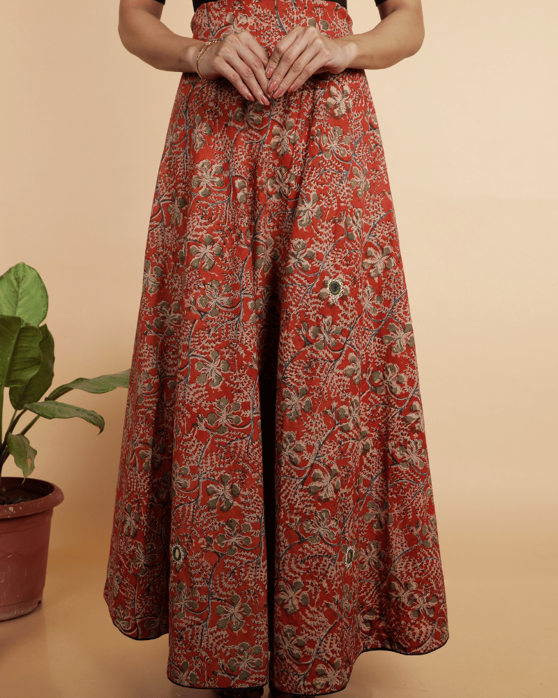 Wrap Around Skirt in Rust Kalamkari - Embroidery