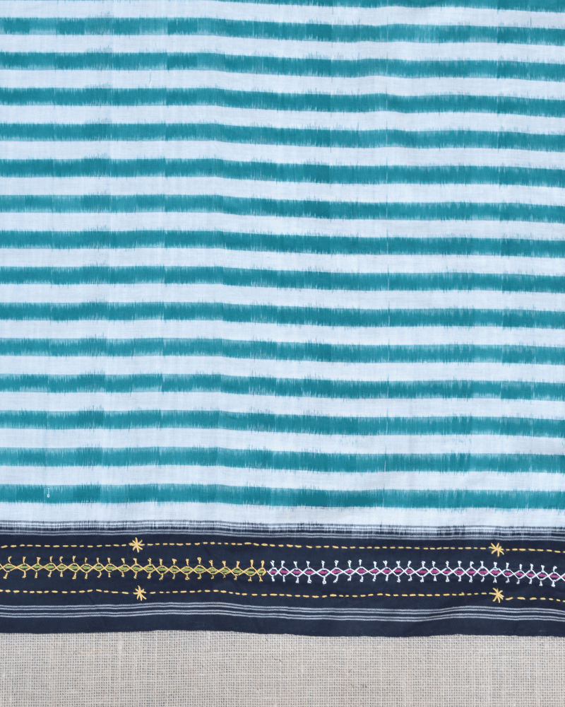 Green and black handloom double ikat saree with hand embroidery - border