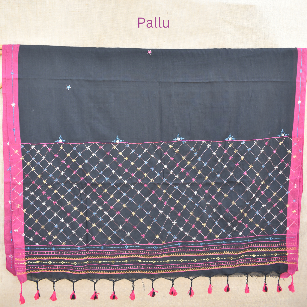 Black hand embroidered handloom saree