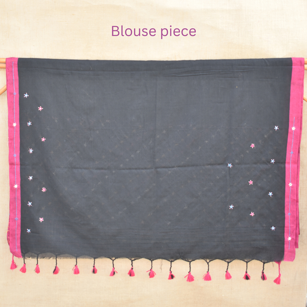Black hand embroidered handloom saree