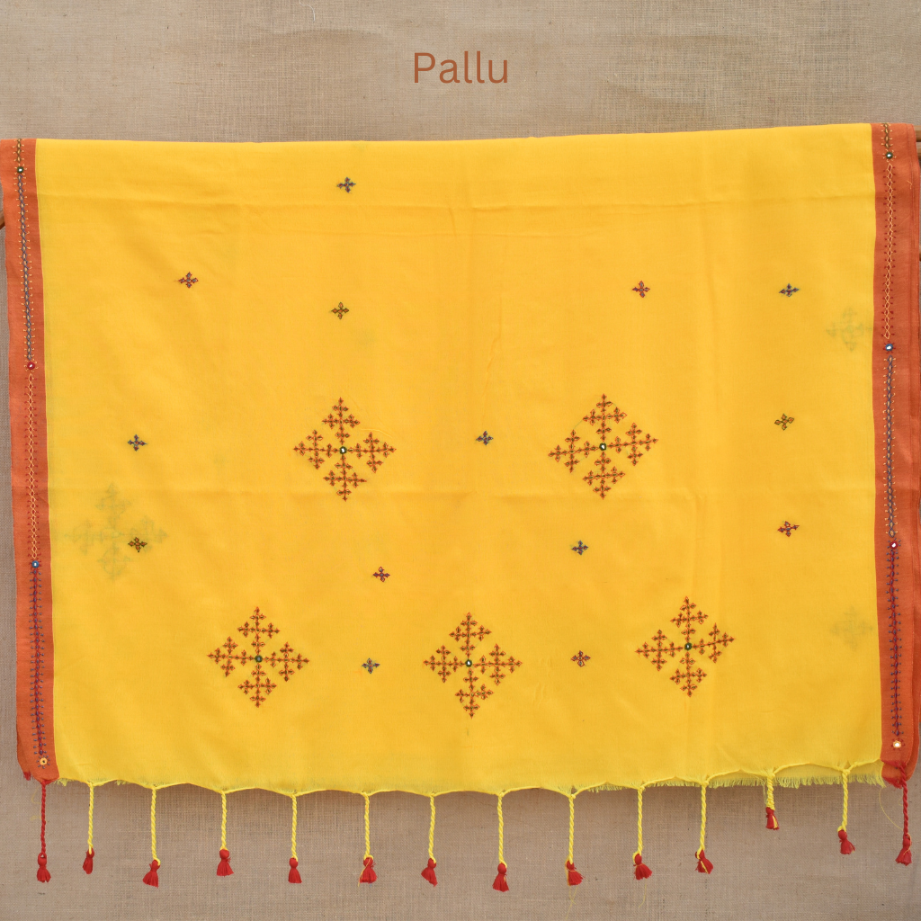 Yellow handloom saree with traditional banjara embroidery