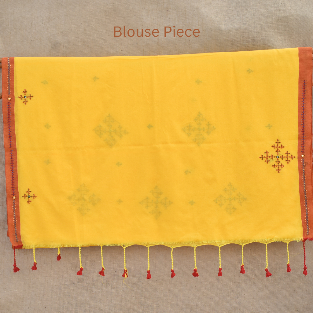 Yellow handloom saree with traditional banjara embroidery
