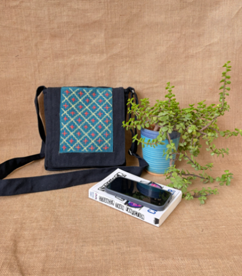 Blue and Pink Embroidery Sling Bag - front
Blue and Pink Embroidery Sling Bag - front