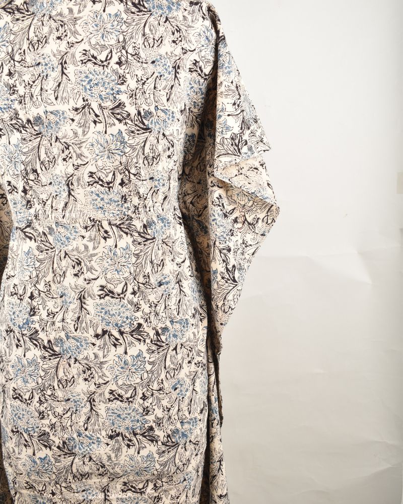 Short kaftan in blue kalamkari cotton