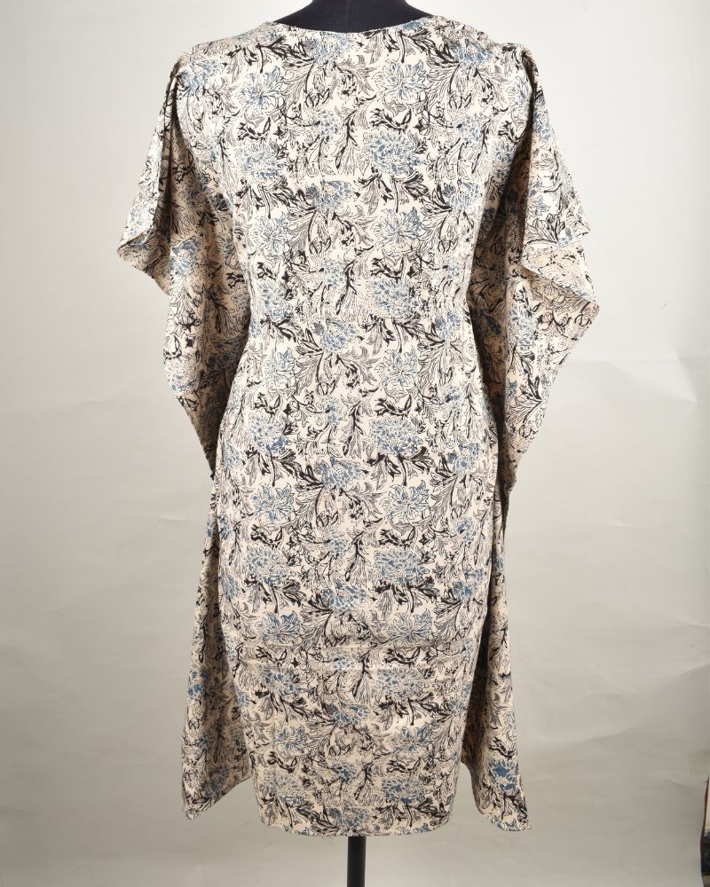 Short kaftan in blue kalamkari cotton