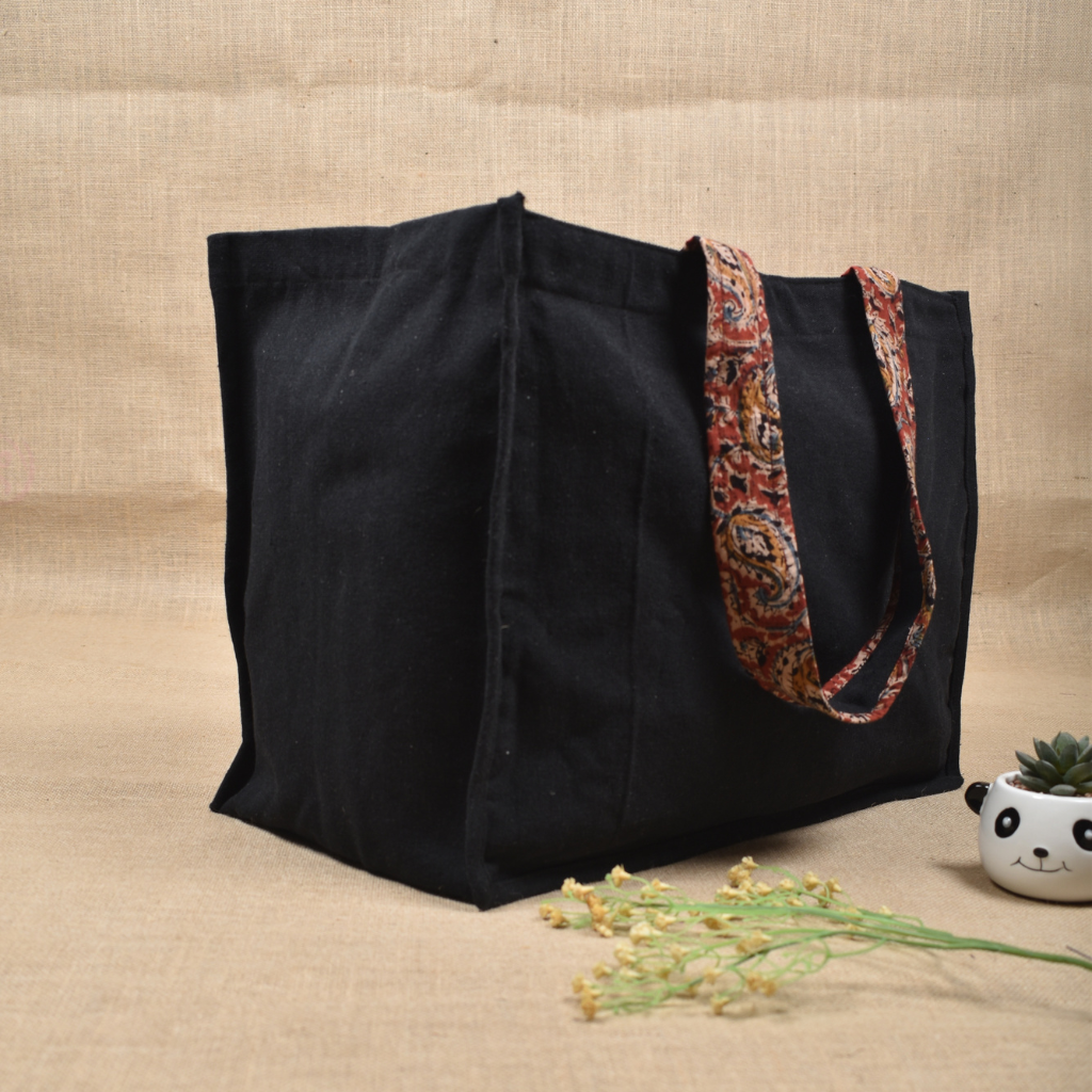 Black canvas shopping bag - side