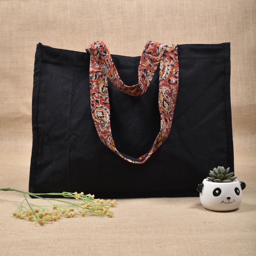 Black canvas shopping bag - front