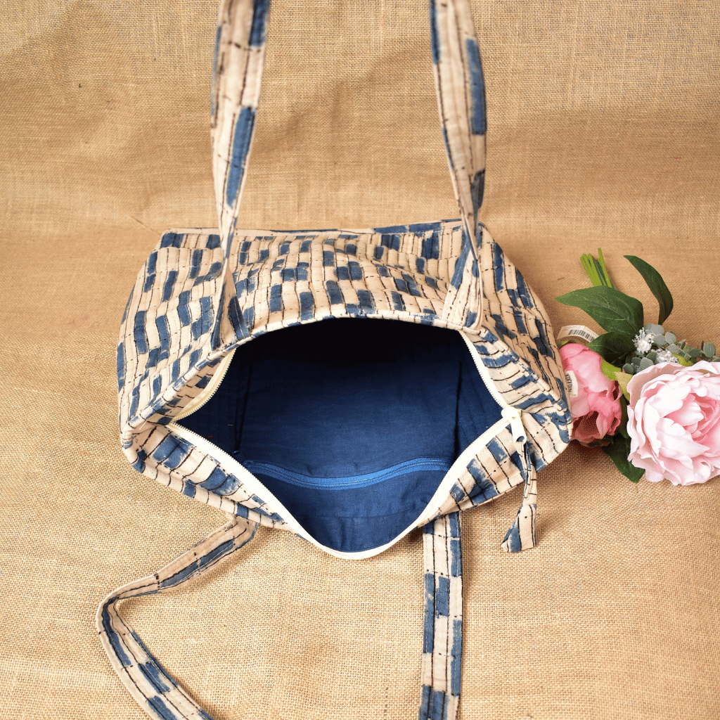 Blue Kalamkari Quilted Tote Bag - inside