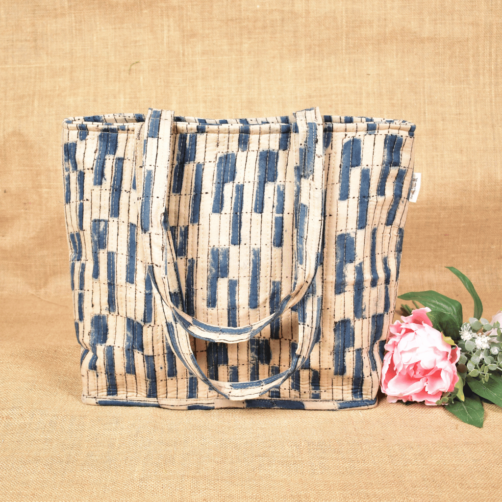 Blue Kalamkari Quilted Tote Bag - front