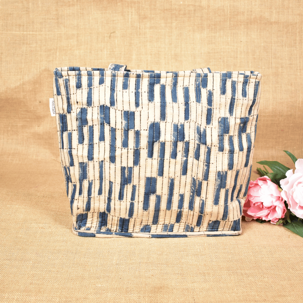 Blue Kalamkari Quilted Tote Bag - back