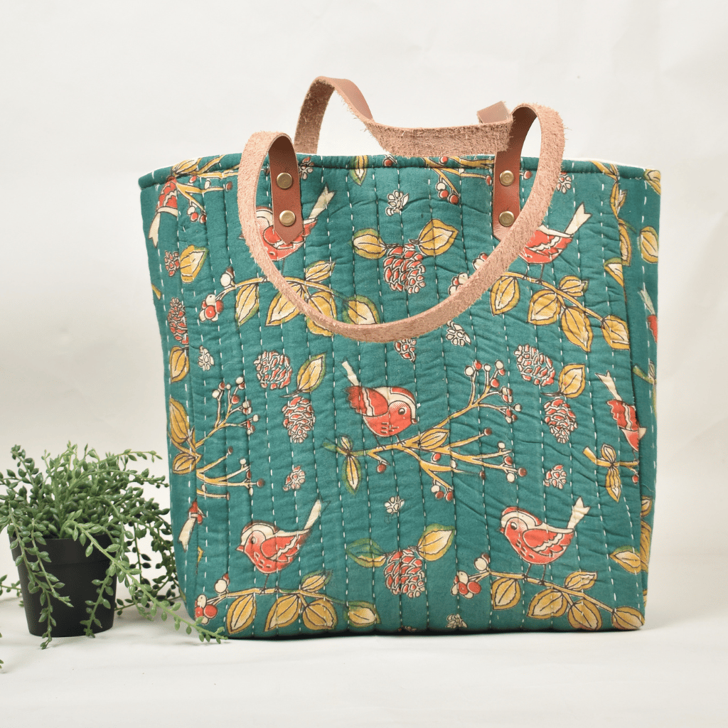 Buy Quilted Green Kalamkari Tapti Hand Bag from Kritikala