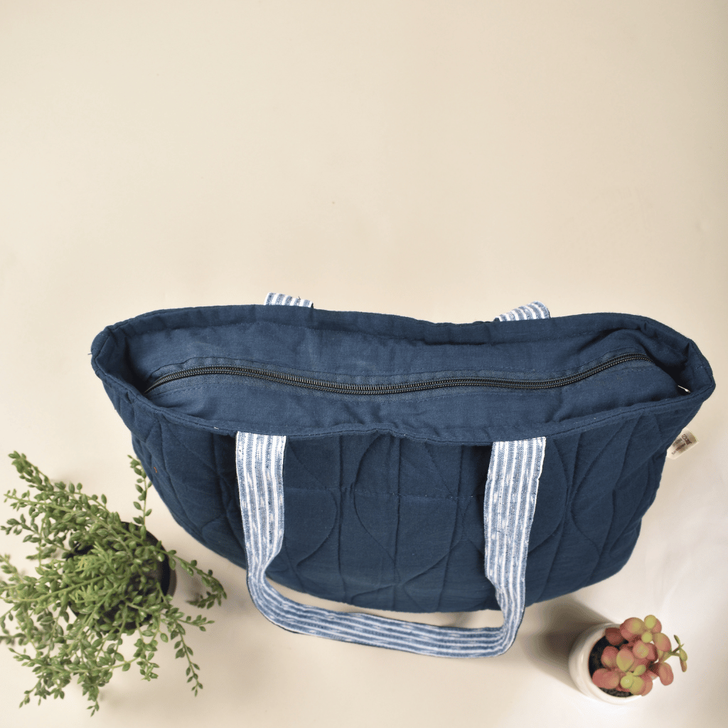 Indigo blue quilted flat bag-top