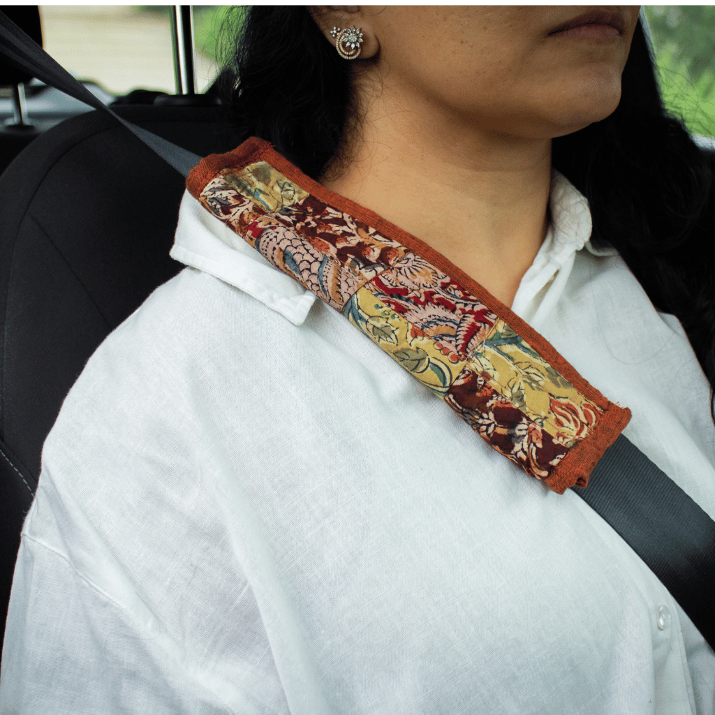 Fridge door handle cover or car seat belt shoulder pad in rust cotton - seat belt