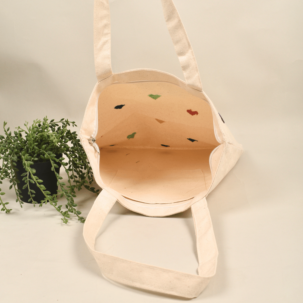 small heart embroidery tote bag - with zip