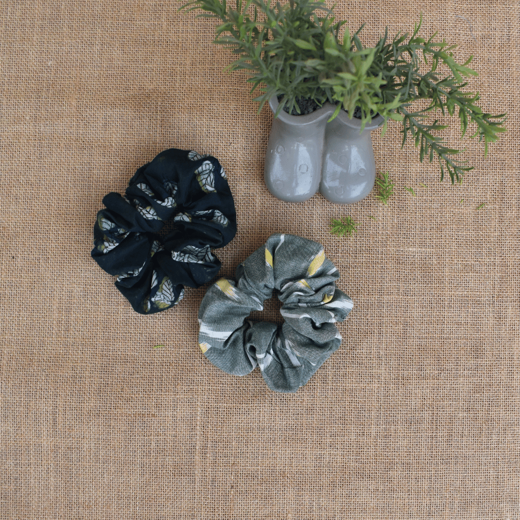 Green Ikat & Blue Kalamkari Scrunchies