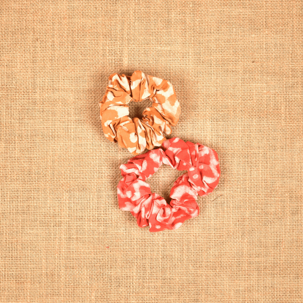 Yellow & orange block print scrunchies