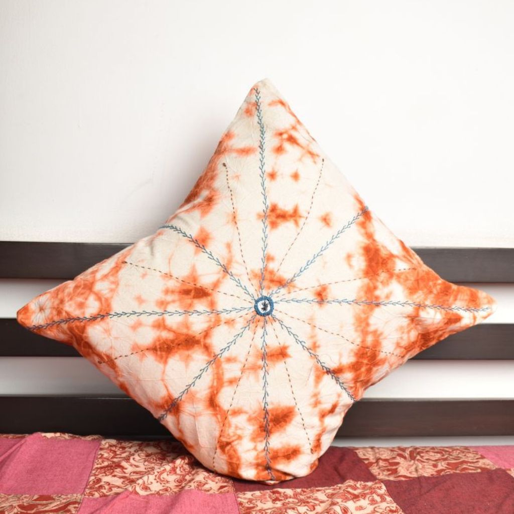 White and orange tie dye cushion cover