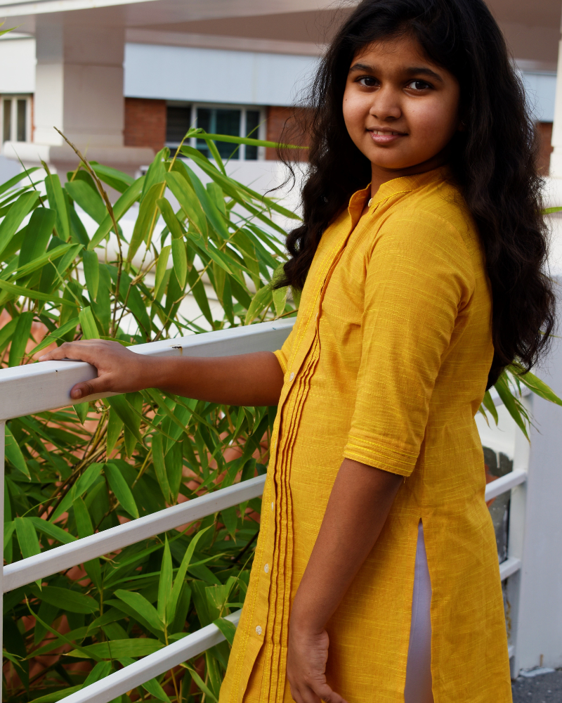 Handloom Yellow Girls Kurta With Pintucks
